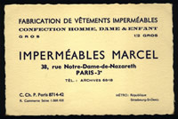 Carte de visite des Impermables Marcel.