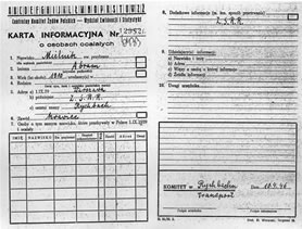 Fiche d'information sur les survivants d'Abram Mielnik  Rychbach.