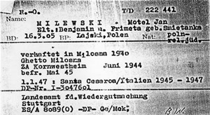 Motel, Polonais de religion juive, arrt  Milosna en 1940, intern dans le ghetto de Milosna, envoy au camp de Kornwestheim en juin 1944, libr en mai 1945, transfr  Santa Cesarea, dans un camp pour personnes dplaces entre 1945 et 1947, sous le n I.3047601.