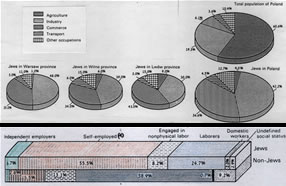 Structure de la population polonaise en 1931, par secteur (en haut) et par statut (en bas).